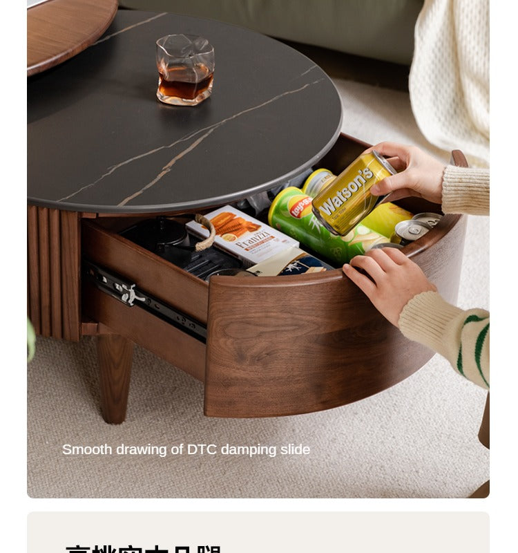 Premium Black Walnut & Ash Solid Wood Combination Rock Plate Coffee Table - Modern Living Room Furniture for Home Decor & Relaxation