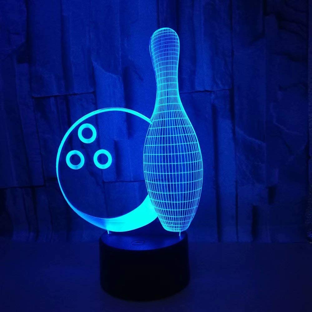 3D Illusion Night Light for Kids - Remote Control LED Desk Lamp with 7 Color Changing Modes | Perfect for Nursery, Bedroom, Study Room | Fun Gift for Boys, Girls, Babies on Christmas, Birthday, Holidays | Bowling Theme Night Light