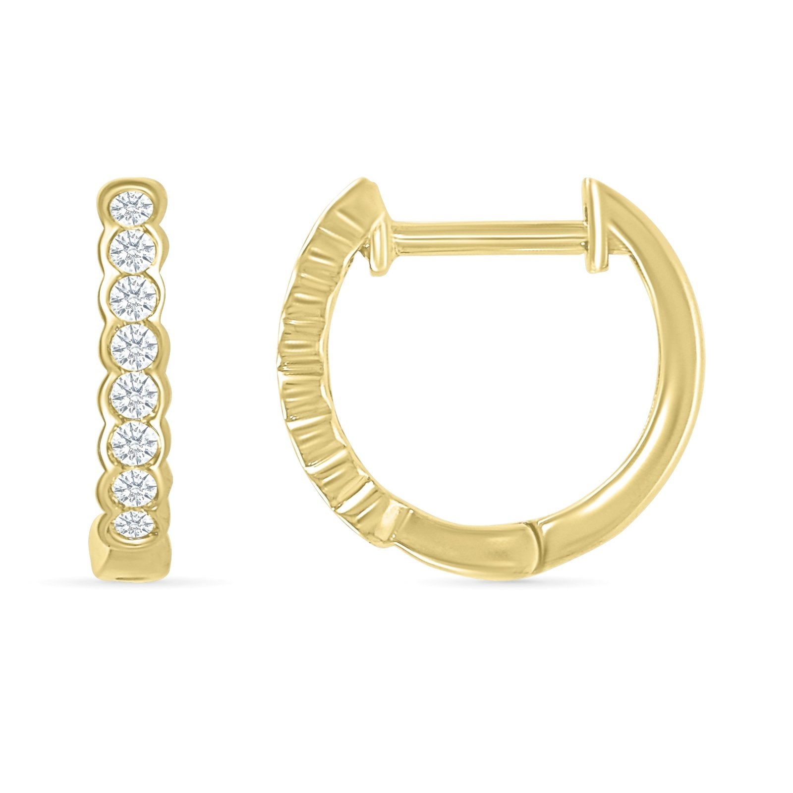 10K Yellow Gold Bezel Set Diamond Hoop Earrings - Elegant Everyday Jewelry for Women, Perfect for Work, Date Night & Special Occasions