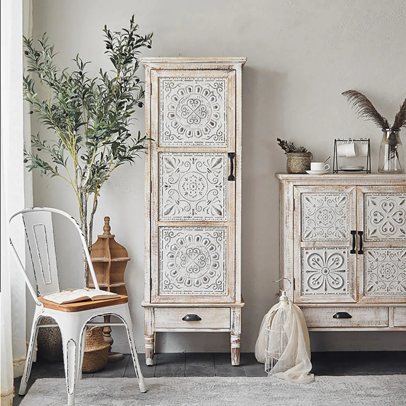 Hand Carved White Wood Display Cabinet with Storage Shelves - Perfect for Living Room Decor, China Showcase & Home Storage Organization