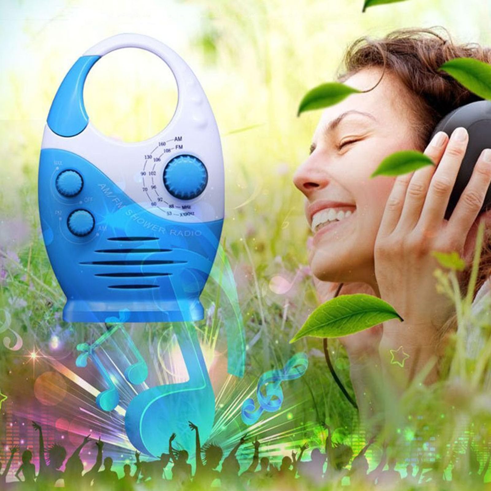 Kasmole Waterproof Outdoor Radio - Portable FM Radio with Bluetooth, Lightweight Mini Speaker for Shower, Bathroom, Beach, Pool & Hot Tub | Perfect for Camping, Hiking & Water Activities