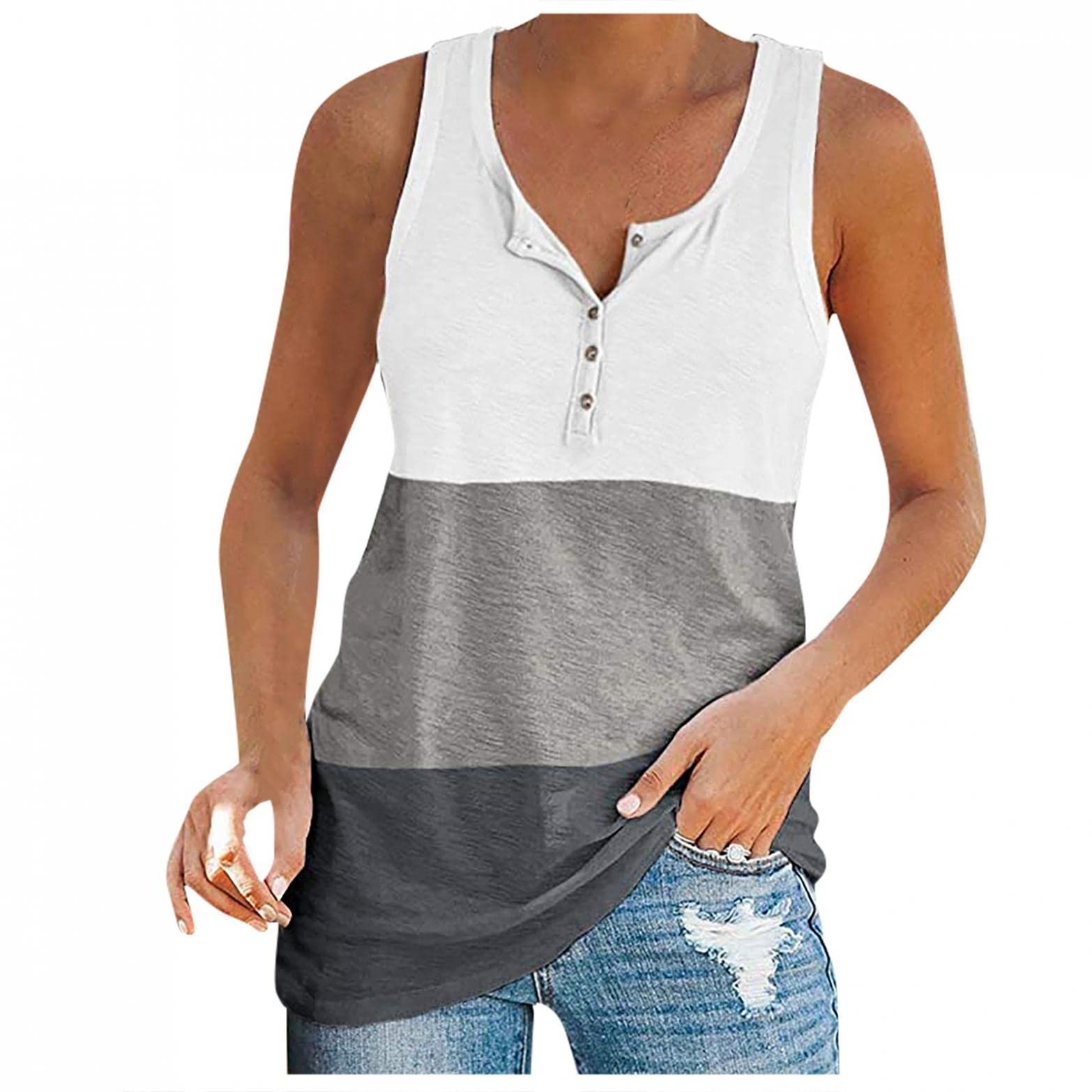 Women's Summer Color Block Tank Top - Sleeveless Scoop Neck Racerback Yoga Tee for Workout & Casual Wear | Lightweight Breathable Activewear for Gym, Running, and Everyday Use