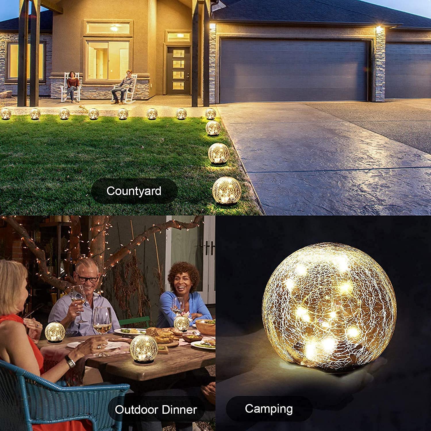 2 Pack Solar Crack Glass Ball Ground Lights - Warm White LED Garden & Lawn Spotlights - Waterproof Outdoor Landscape Lighting for Christmas, Wedding, Pathway, Patio, Yard Decor (Big + Small Size)