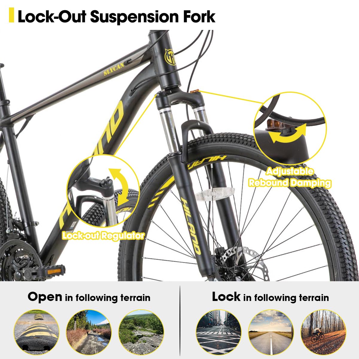 HILAND 27.5 Inch Mountain Bike for Adults - 21-Speed Shimano Gears, Aluminum Frame, Hydraulic Disc Brakes, Lock-Out Suspension Fork - Perfect for Trail Riding, Commuting & Outdoor Adventures (Men & Women)
