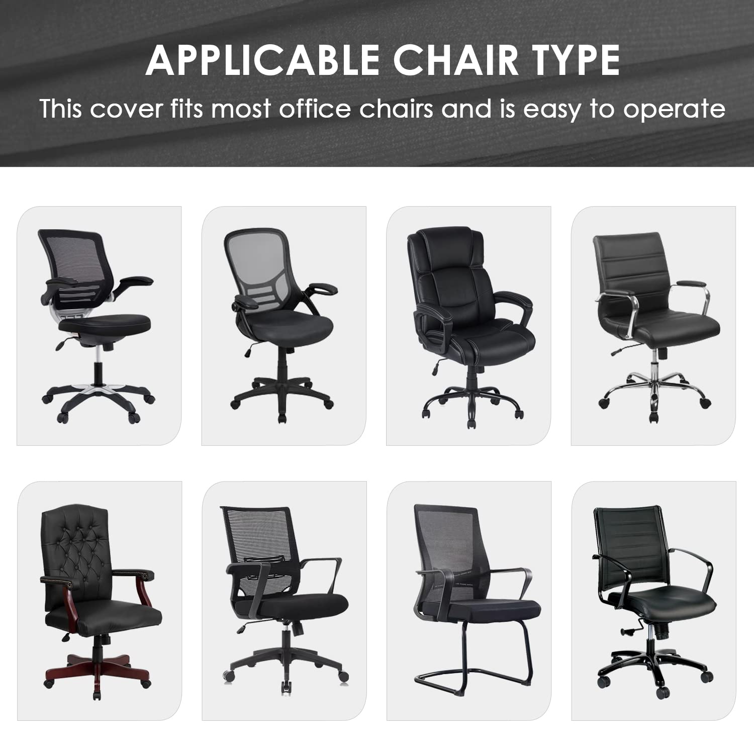 SARAFLORA White Office Chair Cover Medium - Removable Washable Zippered Computer Chair Protector for Universal Rotating Desk Chairs - Pet-Friendly Seat Cover for Home & Office Use