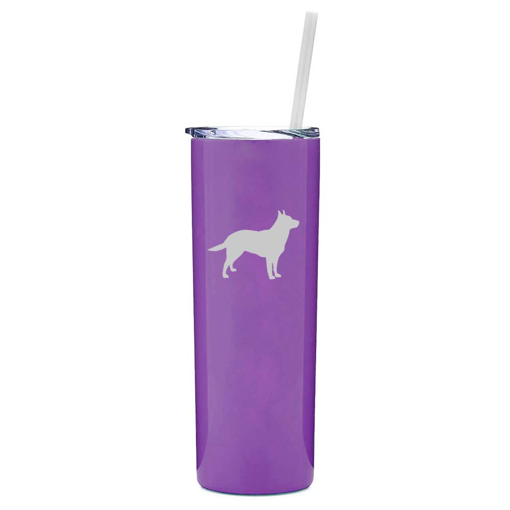 20 oz Skinny Tall Stainless Steel Vacuum Insulated Tumbler with Straw - Leakproof Travel Mug for Coffee & Tea - Australian Cattle Dog Purple Design - Perfect for Office, Gym & Outdoor Adventures