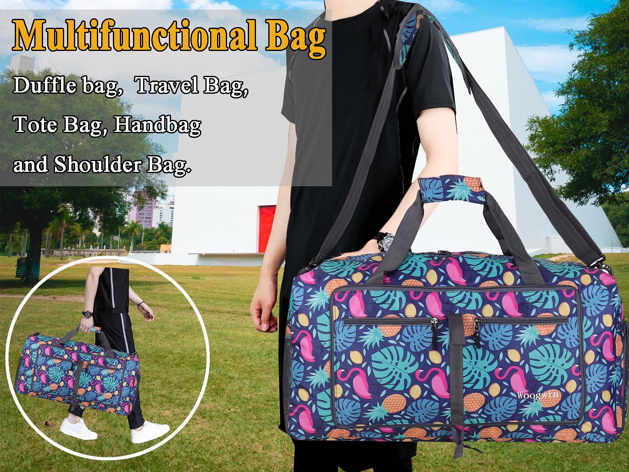 Woogwin Large Waterproof Travel Duffel Bag - Foldable Overnight Bag for Beach, Swim, Pool, Sports, Gym, and Weekend Getaways
