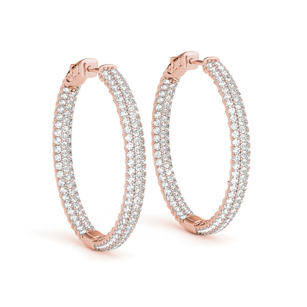 0.6 Inch 3-Row Pave Round Hoop Earrings - Sterling Silver or Gold Plated - Elegant Dangle Hoops for Women - Perfect for Parties, Weddings & Everyday Wear