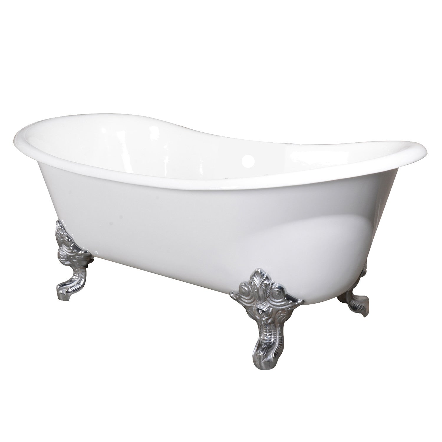 72 Inch White Oval Cast Iron Clawfoot Bathtub - Aqua Eden VCTNDS7231NL1 Freestanding Slipper Tub with Polished Chrome Feet (No Faucet Drillings) | Vintage Bathroom Decor, Spa Retreat, Luxury Home Upgrade
