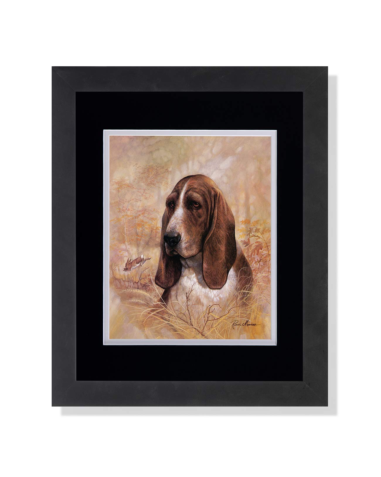 Basset Hound Puppy Dog with Rabbit - Forever Faithful Black and White Framed Art Print | Wall Decor for Living Room, Bedroom & Office