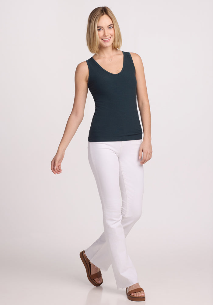Vivi Ribbed Tank Top - Enchanted Forest Green | Women's Slim Fit Stretch Camisole | Perfect for Yoga, Layering & Summer Outfits