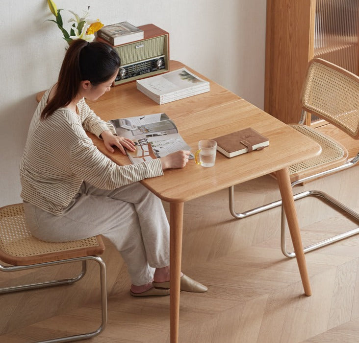 Solid Oak Wood Extendable Folding Dining Table - Space Saving Expandable Table for Small Spaces, Kitchen, Dining Room & Apartment Living