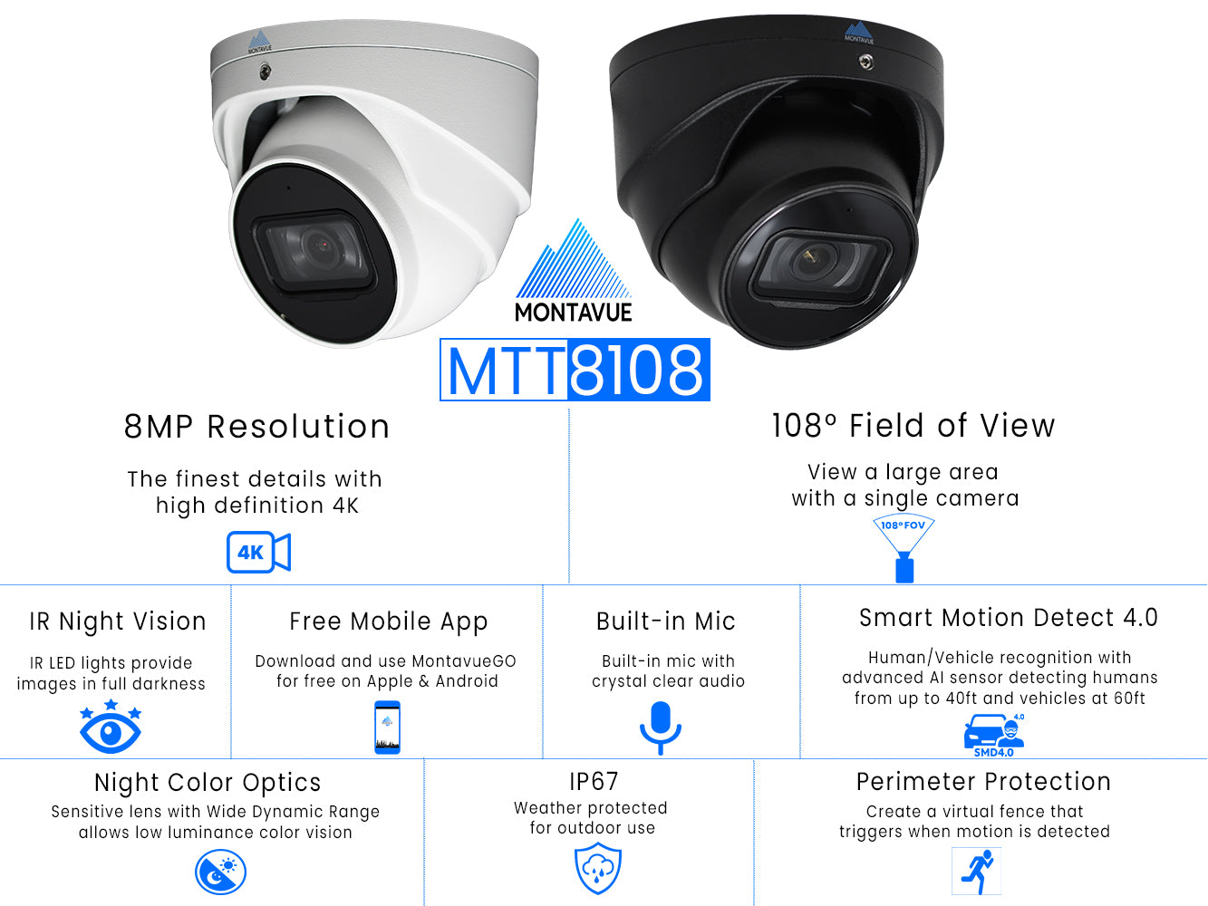 MTT8108 X Package - 8MP 4K SMD 4.0 Turret Security Camera System with 8 Channel NVR and 2TB HDD | Indoor/Outdoor Surveillance for Home & Business Security