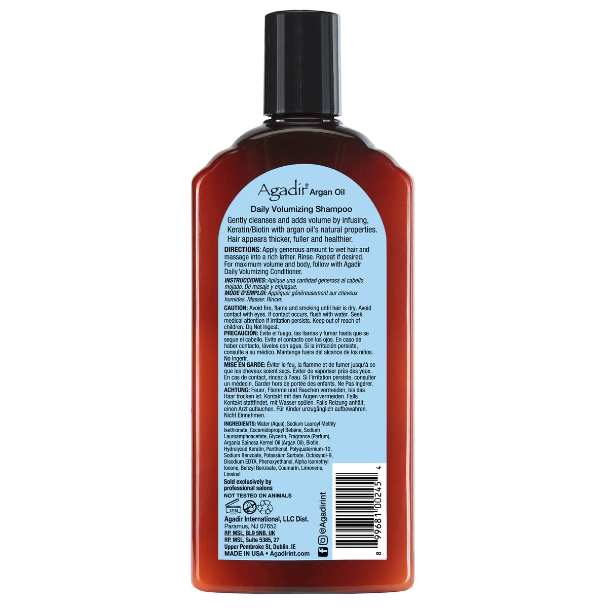 Agadir Argan Oil Daily Volumizing Shampoo for Hair Growth & Volume - 12.3oz (366ml) - Sulfate Free & Hydrating Formula for Dry, Damaged Hair - Perfect for Daily Use at Home or Salon