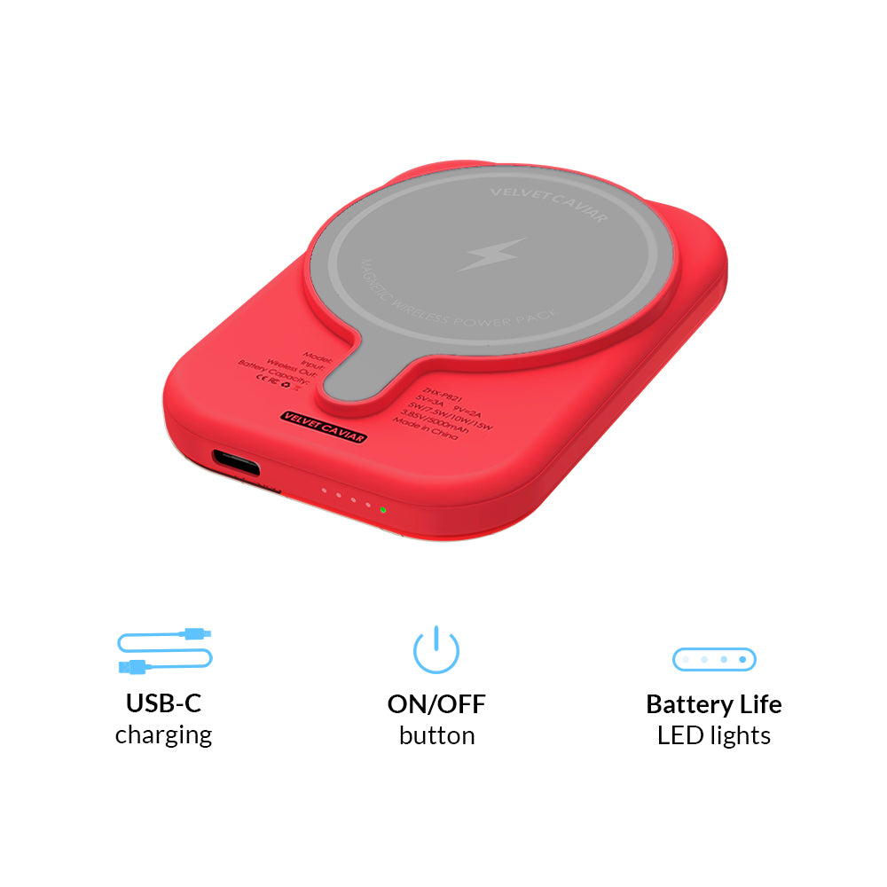 Red Hot Leopard Print MagSafe Battery Pack - 5000mAh Portable Charger for iPhone 12/13/14 | Fast Wireless Charging Power Bank | Perfect for Travel, Work & Outdoor Adventures