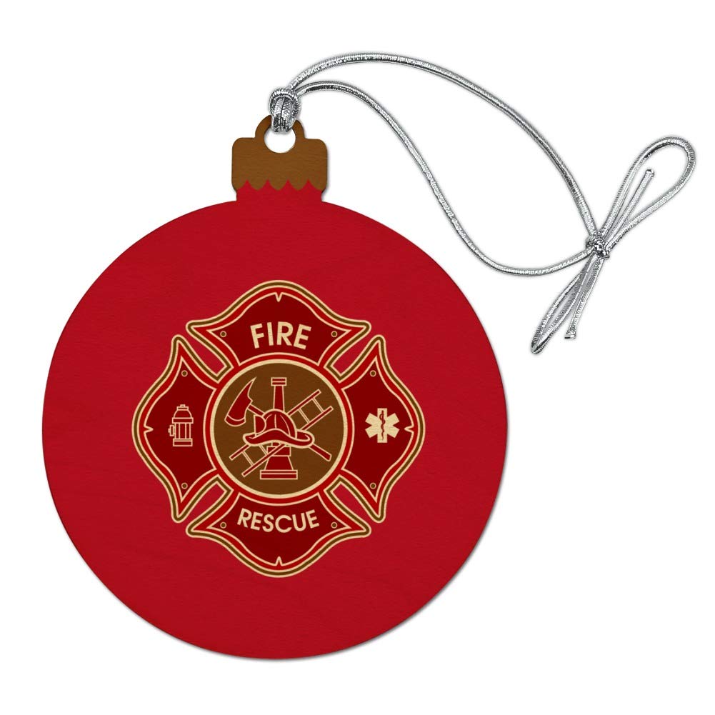Firefighter Fire Rescue Maltese Cross Wood Christmas Tree Holiday Ornament - Perfect for First Responder Gifts, Fire Station Decor, and Festive Holiday Decorations