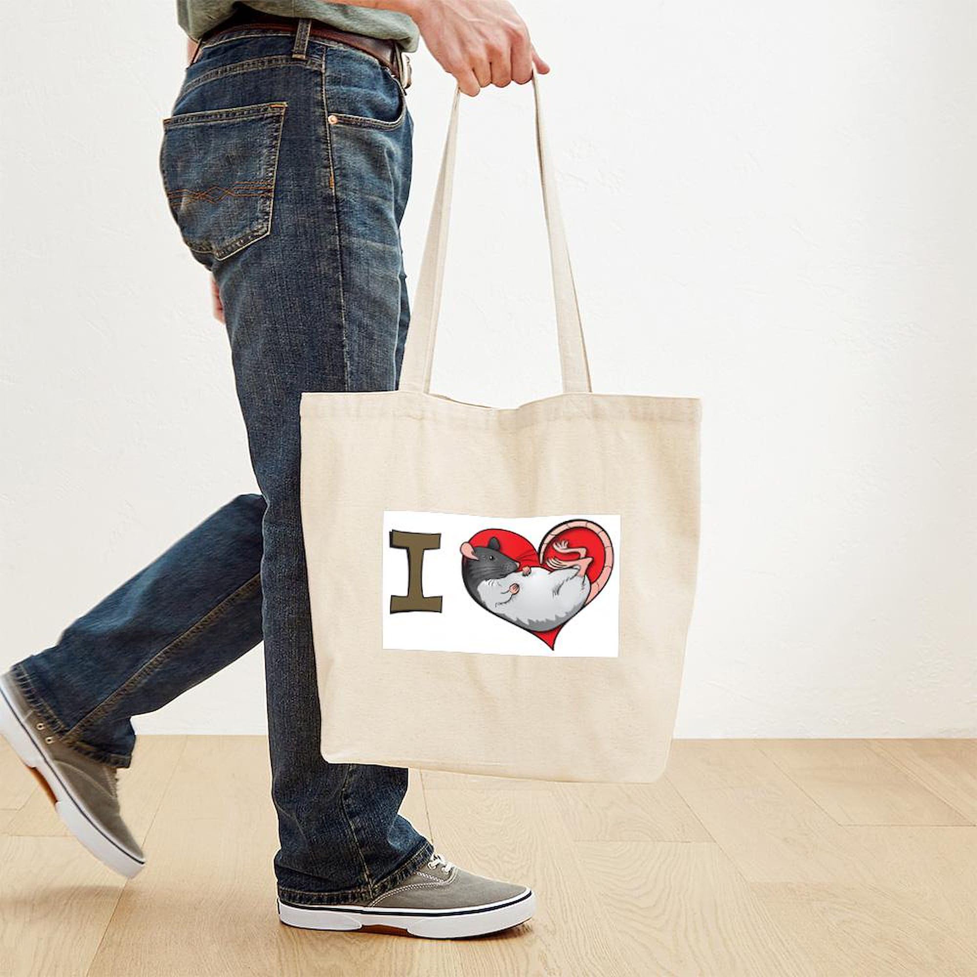 CafePress I Heart Rats Hooded Tote Bag - Natural Canvas Reusable Shopping Bag for Groceries, Beach & Daily Use
