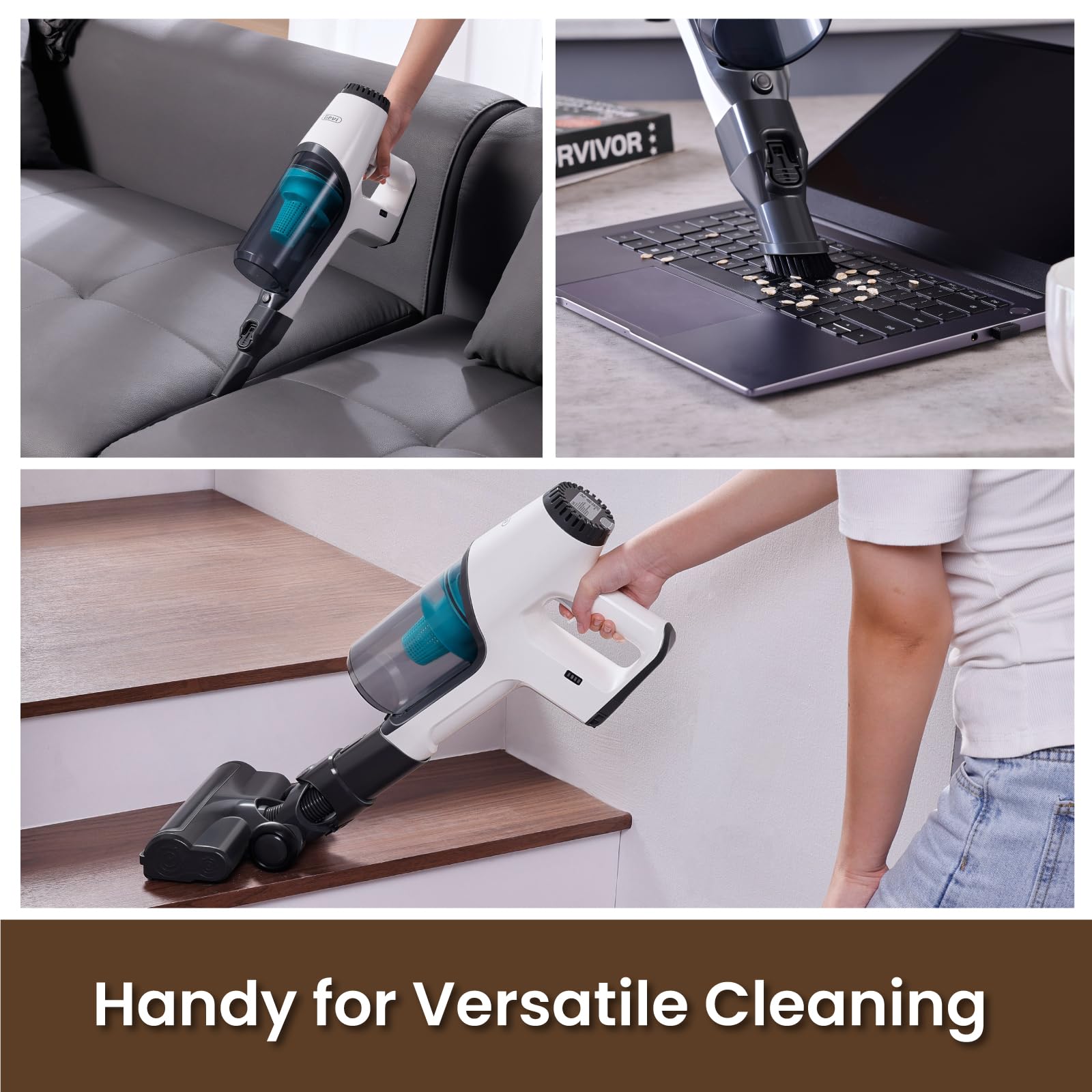 Gevi 20KPa Powerful Cordless Stick Vacuum Cleaner - 6-in-1 Lightweight Vacuum with 45min Runtime for Hard Floors, Carpets & Pet Hair - White | Perfect for Home Cleaning, Pet Owners & Quick Pickups