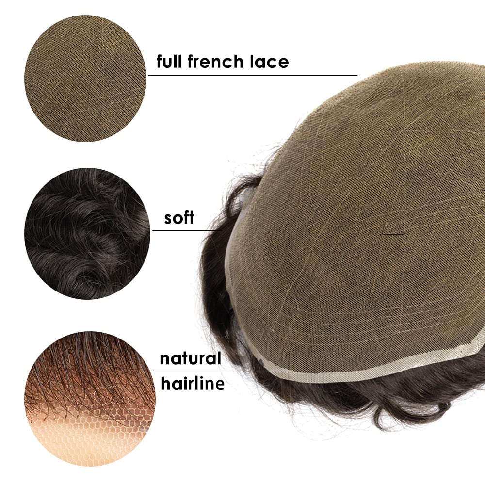 Premium French Lace Toupee for Men - 100% European Human Hair Replacement System with Soft Thin Lace Base - Natural Blonde #6 Hairpiece - Perfect for Daily Wear, Special Occasions & Hair Loss Solutions