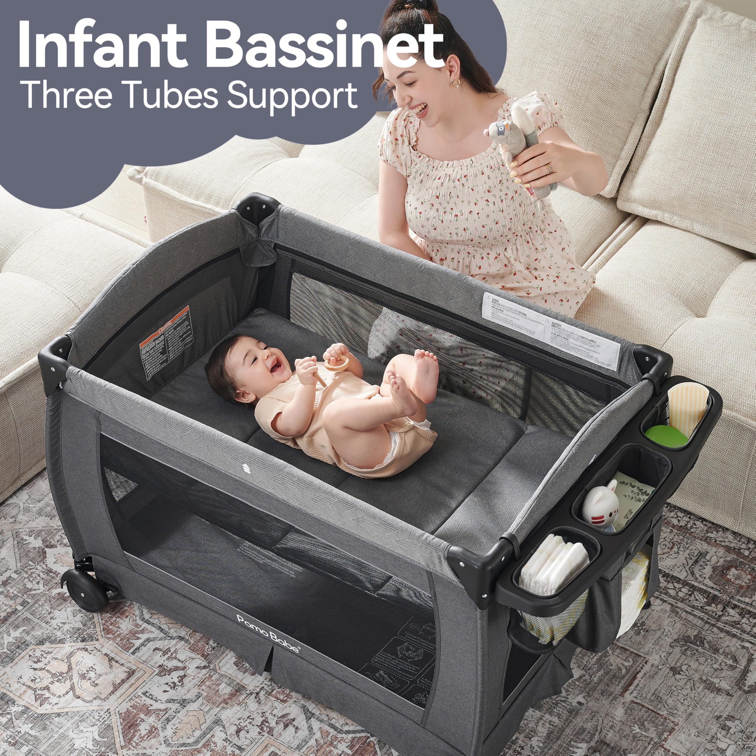 Pamo Babe Foldable Baby Playpen with Mattress - Portable Playard for Toddlers & Newborns - Includes Changing Station - Ideal for Home, Travel & Daycare Use