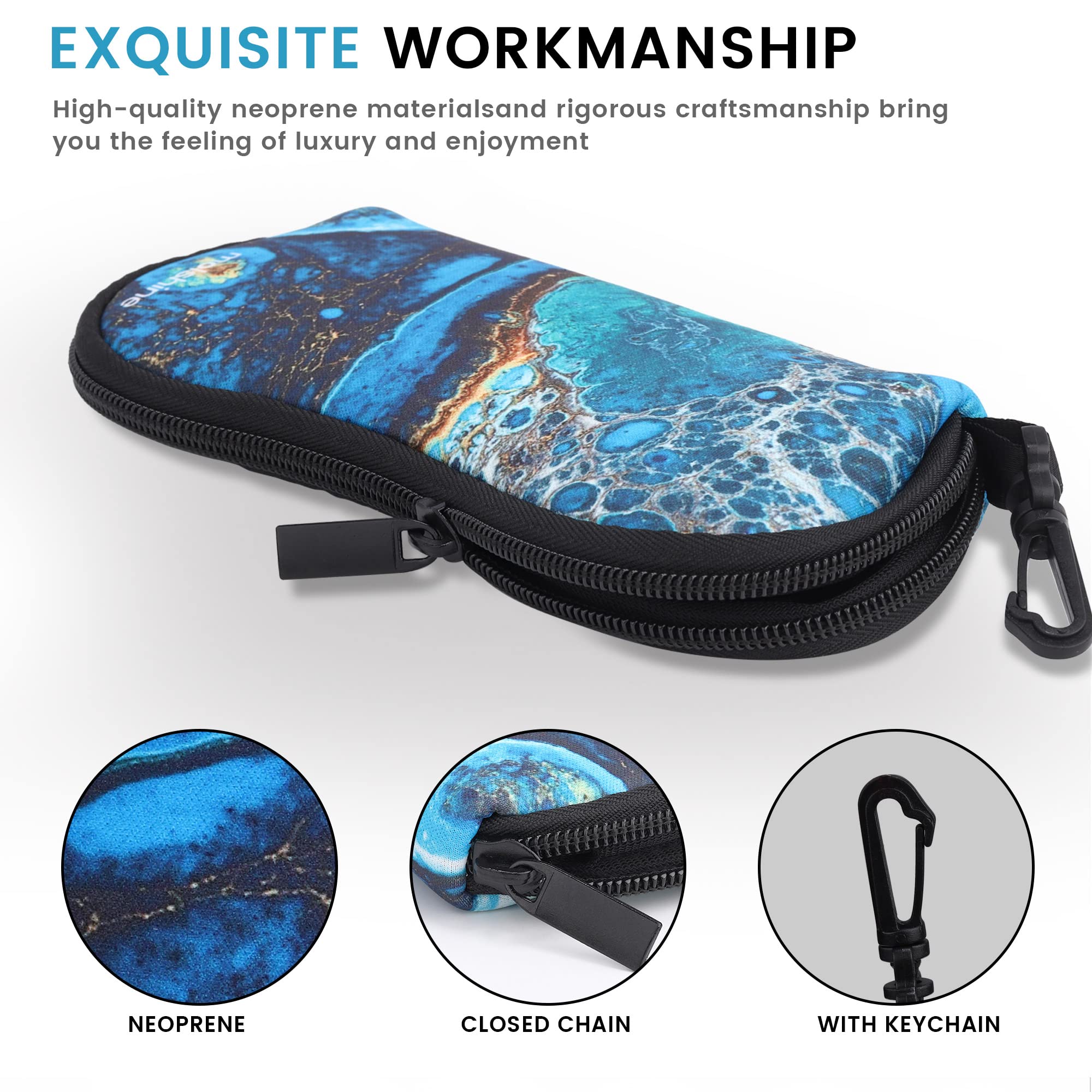 molshine 2 Pack Soft Neoprene Sunglasses Case with Zipper - Portable Eyeglasses Pouch with Hook for Men & Women - Perfect for Travel, Beach, and Everyday Use