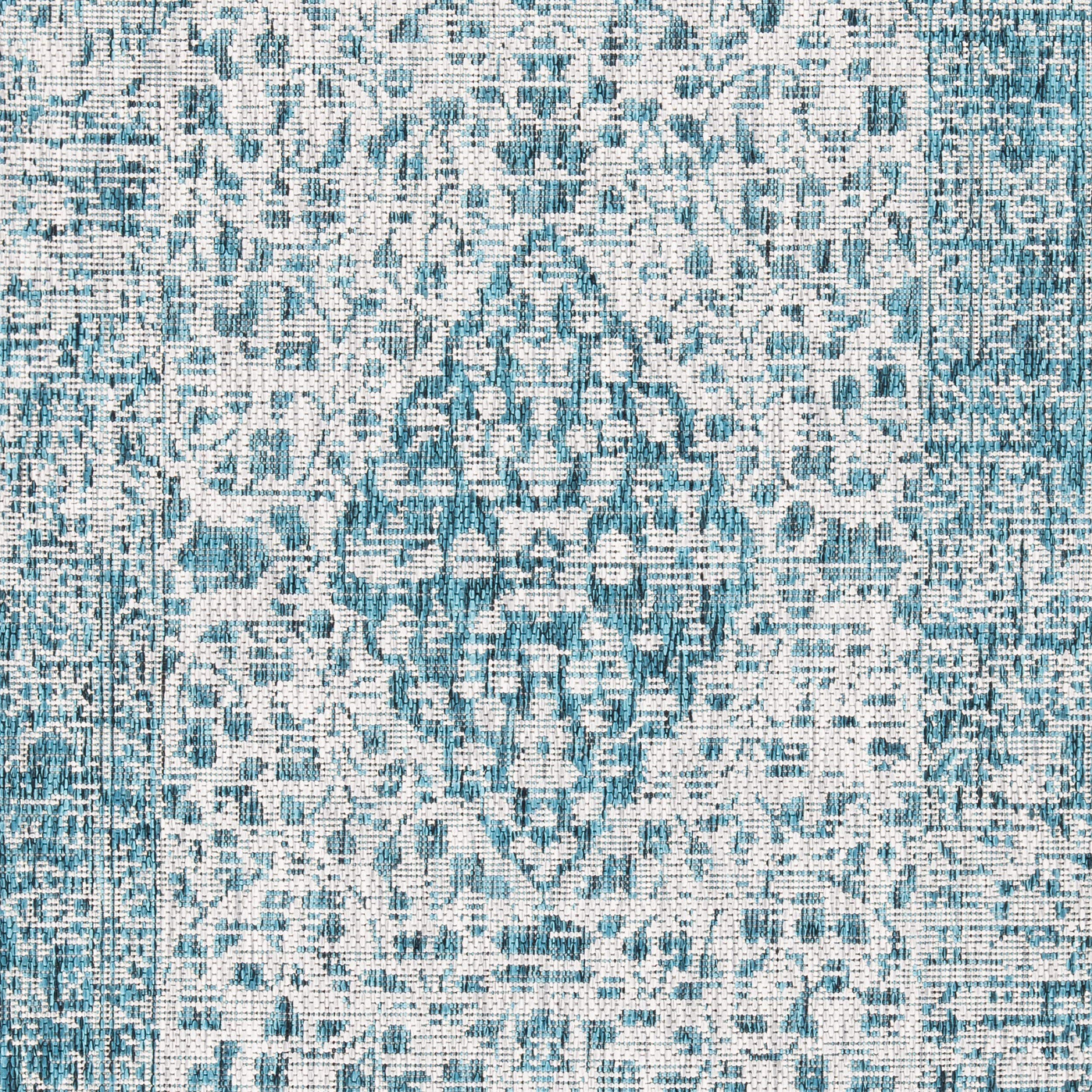 SAFAVIEH Courtyard Collection 8' x 11' Teal & Cream Indoor/Outdoor Rug - Waterproof, Easy Clean, Non-Slip - Perfect for Patio, Backyard, Mudroom, Deck & Poolside