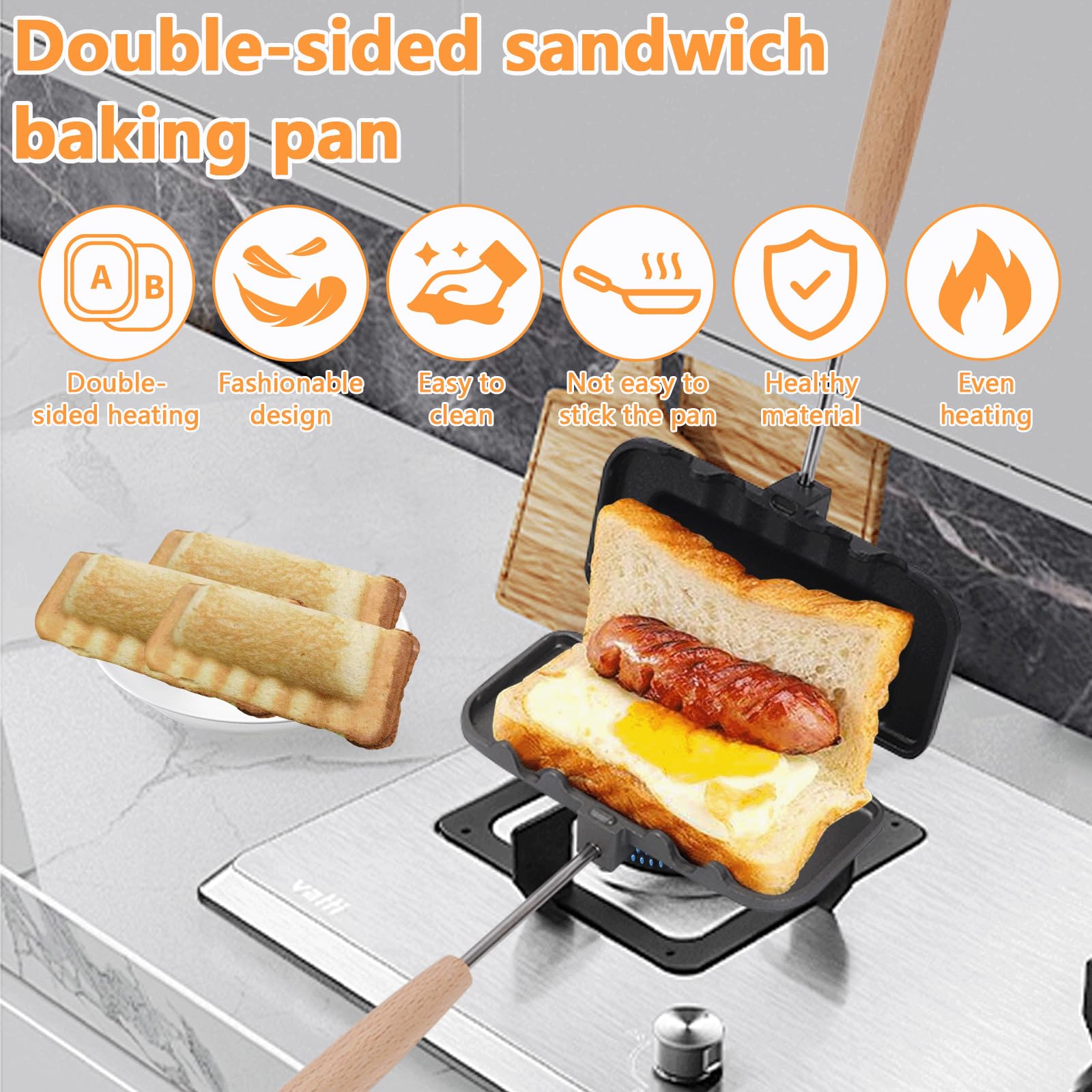 Non-Stick Removable Double-Sided Gas Sandwich Toaster - Portable Handheld Grill Cheese Maker for Camping, Breakfast & Picnics - Perfect for Toasted Sandwiches, Pancakes, Omelets and Frittatas - Ideal for Outdoor Cooking, RV Trips and Home Use
