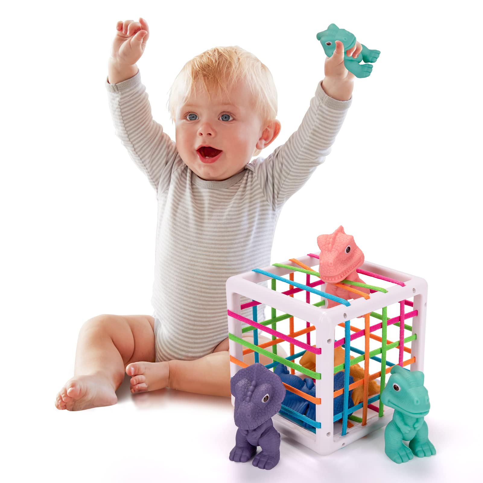 **Ancaixin Baby Shape Sorting Toys - Montessori Sensory Bin Gift with Soft Balls & Blocks - Fine Motor Skill Toy for Toddlers 6 Months & Up - 5 PCS Dinosaur Edition - Perfect for Birthday Gifts & Early Learning Play**