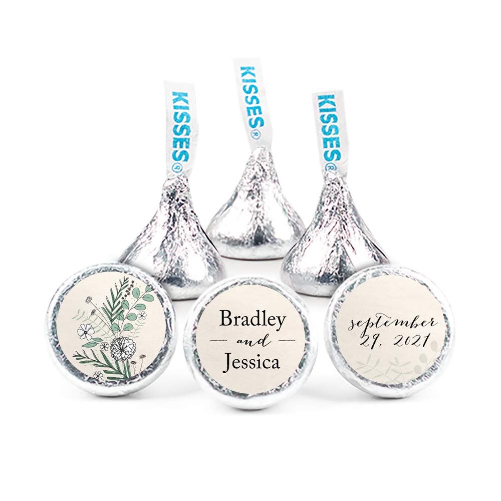 100ct Personalized Wedding Candy Kisses Favors with Romantic Flora Design - Ready-to-Use Wedding Party Favors for Bridal Showers, Receptions & Anniversary Celebrations