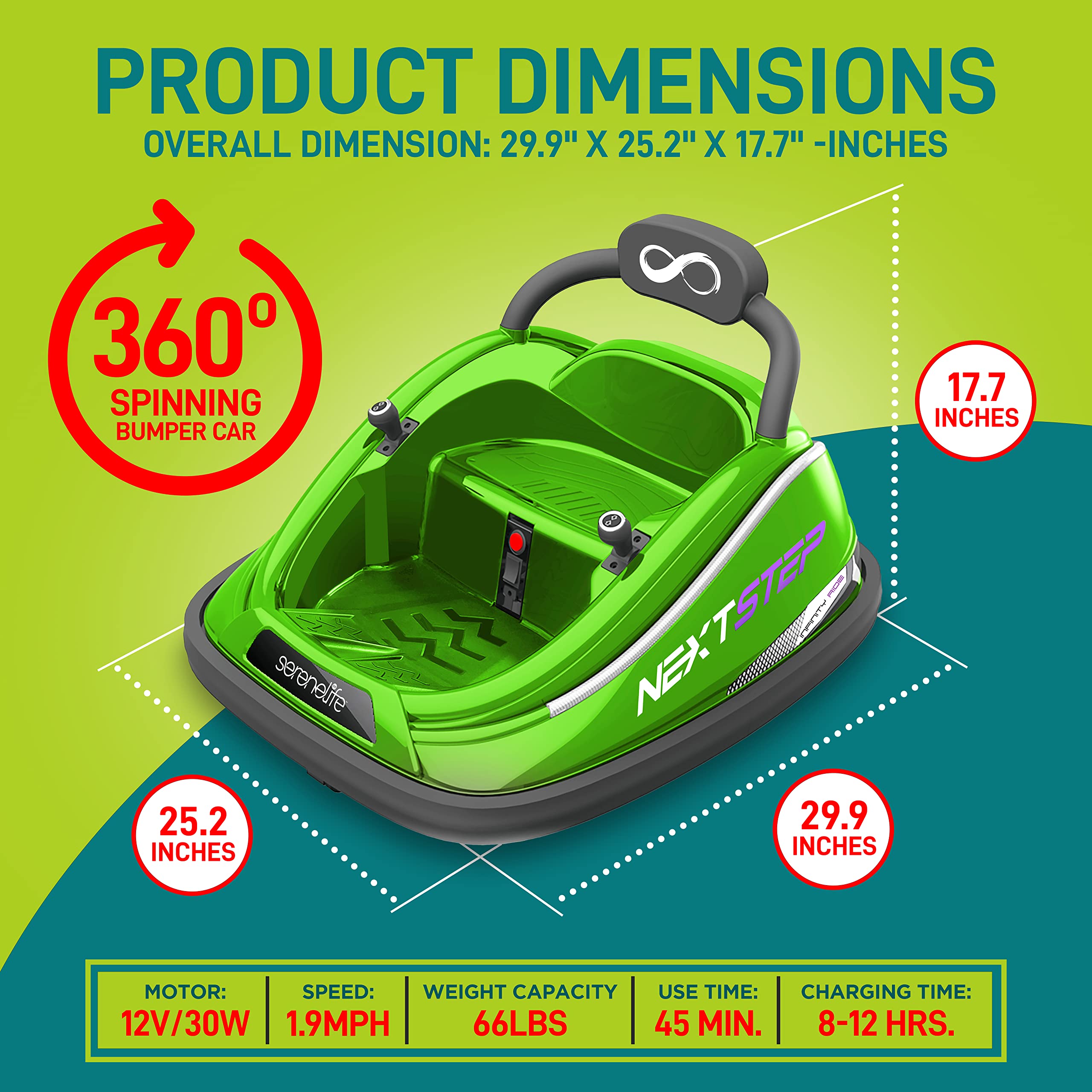 SereneLife 12V Electric Bumper Car for Kids Ages 3-8 – Remote Control Ride-On Toy with 360° Spin, LED Lights & Safety Belt | Indoor/Outdoor Play, Birthday Gifts, Amusement Park Fun