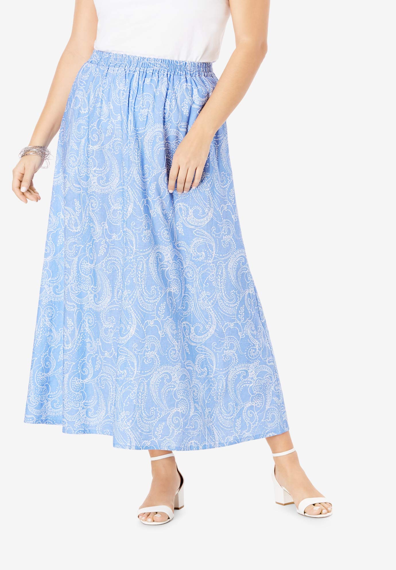 Jessica London Women's Plus Size Linen Maxi Skirt - Flowy Boho Summer Beach Skirt for Casual Wear & Vacation Outfits