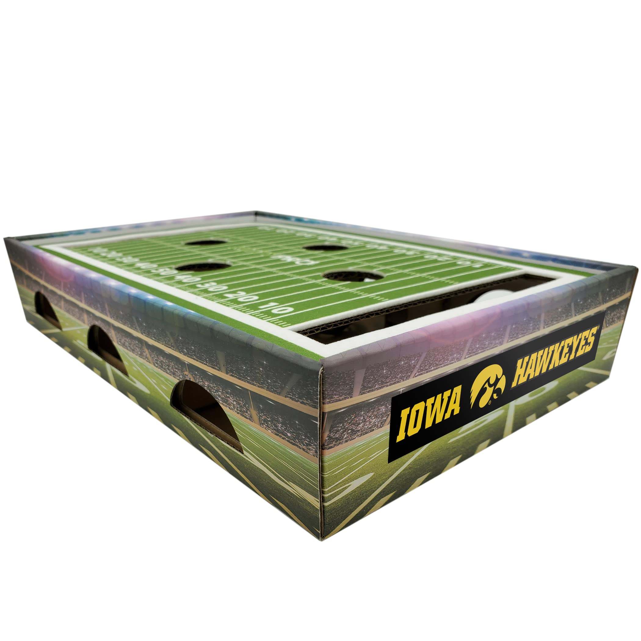 Iowa Hawkeyes Cat Scratcher Box - NCAA Football Field Design Pet Toy with Lounge for Cats | Durable Game Day Cat Scratcher | Stimulating Play & Rest Area for Indoor Cats | Perfect for Hawkeyes Fans & Game Day Fun