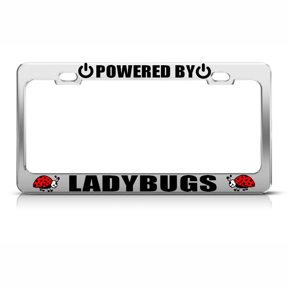 Speedy Pros Chrome Metal License Plate Frame with Ladybug Design - 2 Hole Car Accessories for Stylish Vehicle Protection | Perfect for Cars, Trucks & SUVs