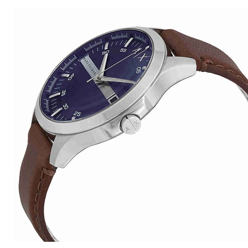ARMANI EXCHANGE AX2133 Men's Analog Quartz Watch with Silver Stainless Steel Case & Brown Leather Strap - Perfect for Business, Casual Wear & Gift Giving