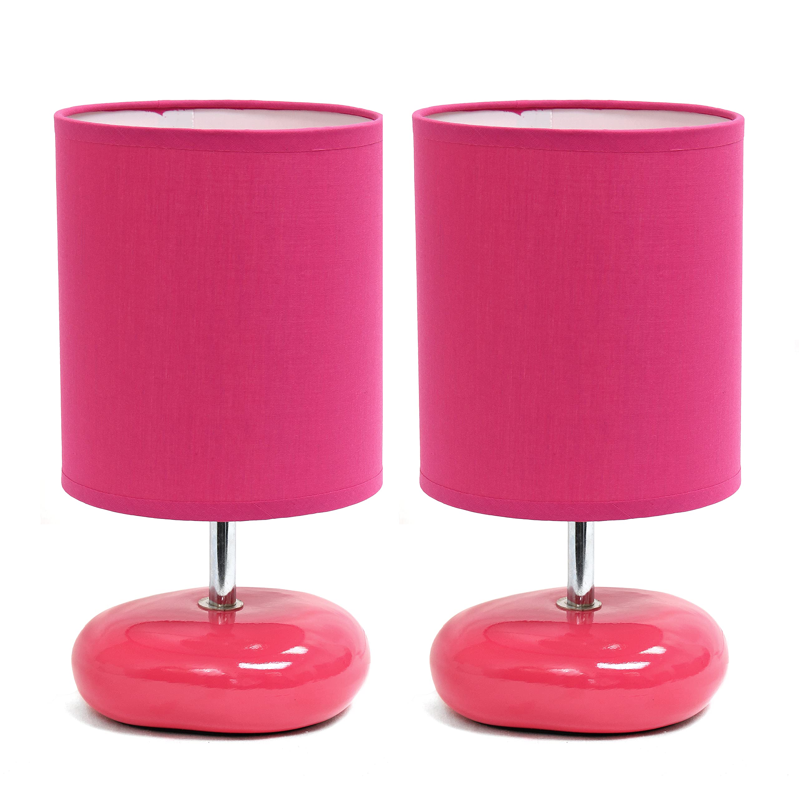 Simple Designs LT2005-PNK-2PK Small Stone Look Table Lamp & Bedside Lamp 2-Pack Set in Pink - 6 Packs (12 Lamps Total) - Perfect for Bedroom, Living Room, Office & Dorm Decor
