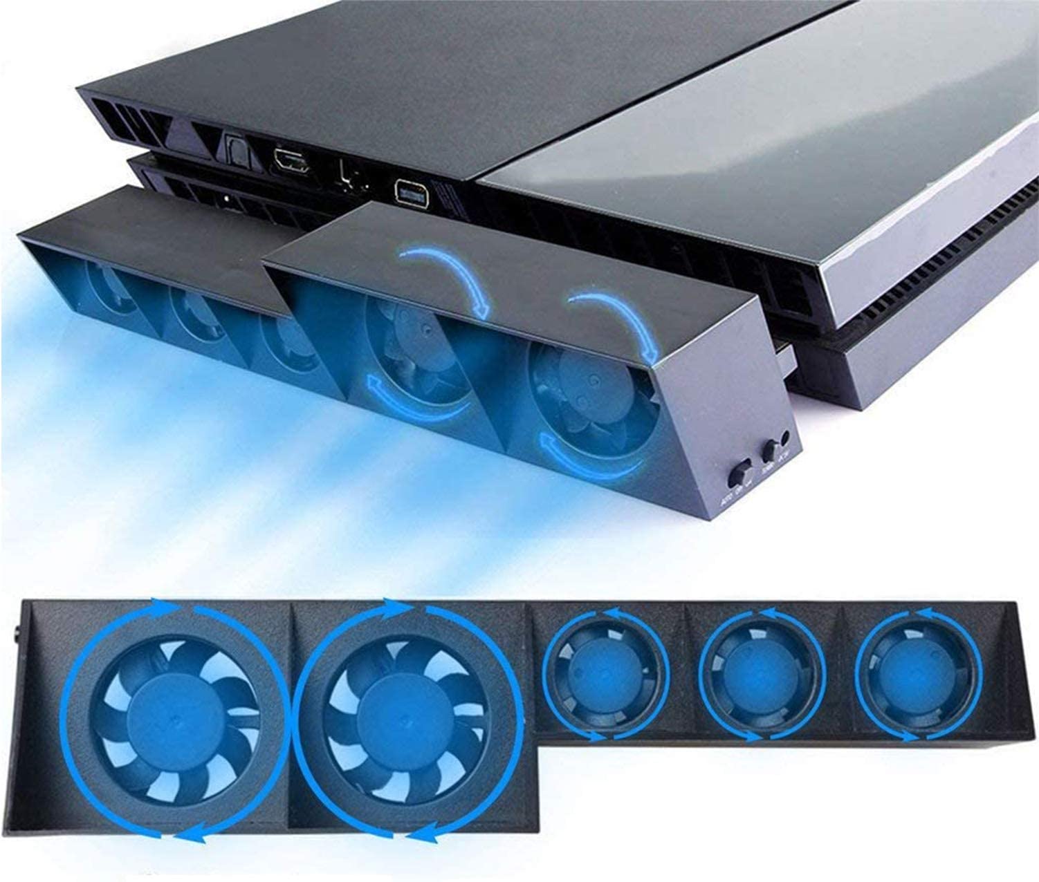PS4 Cooling Fan - USB External Cooler with 5 Auto Turbo Fans & Temperature Control for Sony PlayStation 4 Console | Prevent Overheating for Long Gaming Sessions