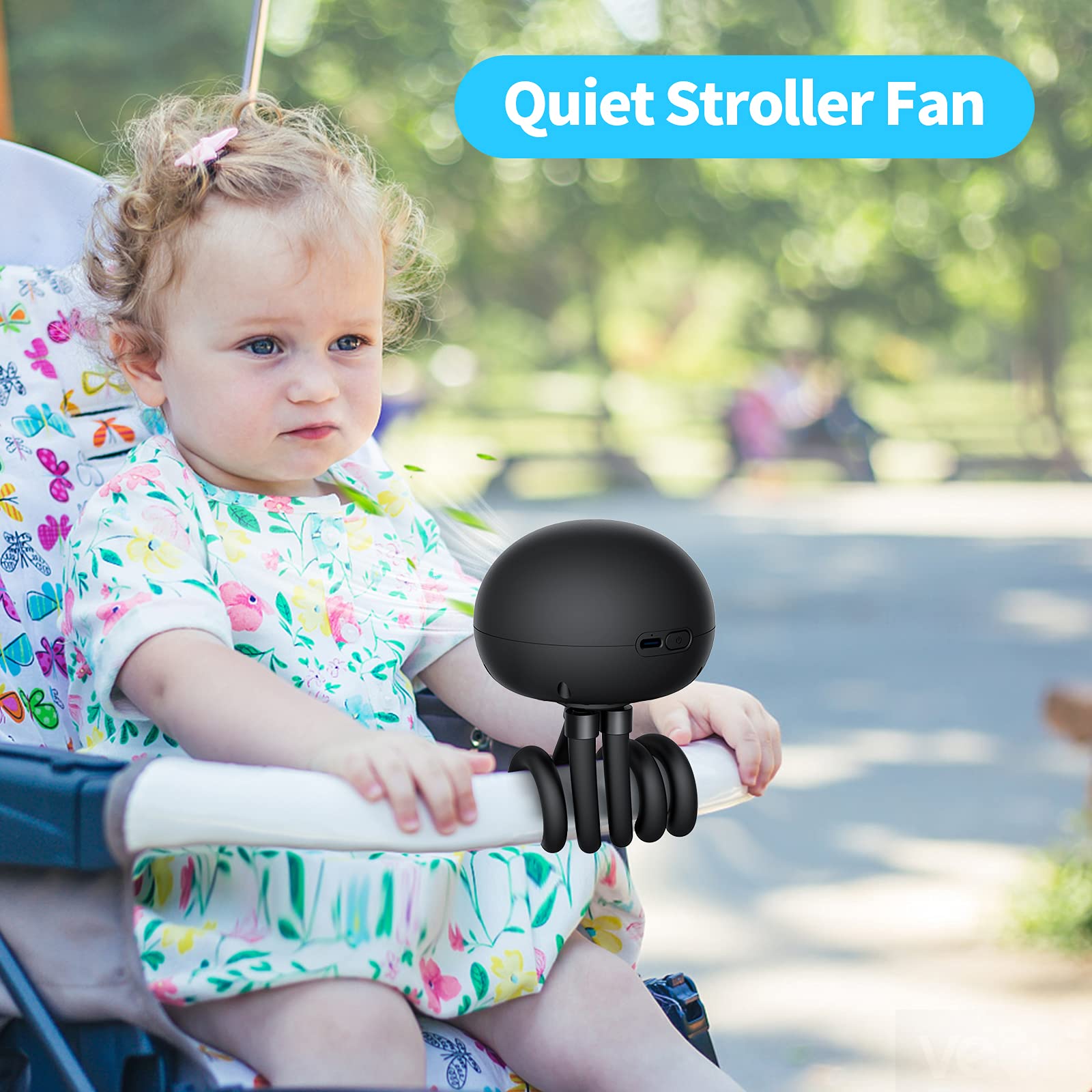 SMARTDEVIL Portable Clip-on Stroller Fan with 3000mAh Battery - 3 Speed Adjustable Baby Stroller Fan, Flexible Tripod Mini Desk Fan for Car Seat, Treadmill, Camping, Office & Outdoor Activities (Black)