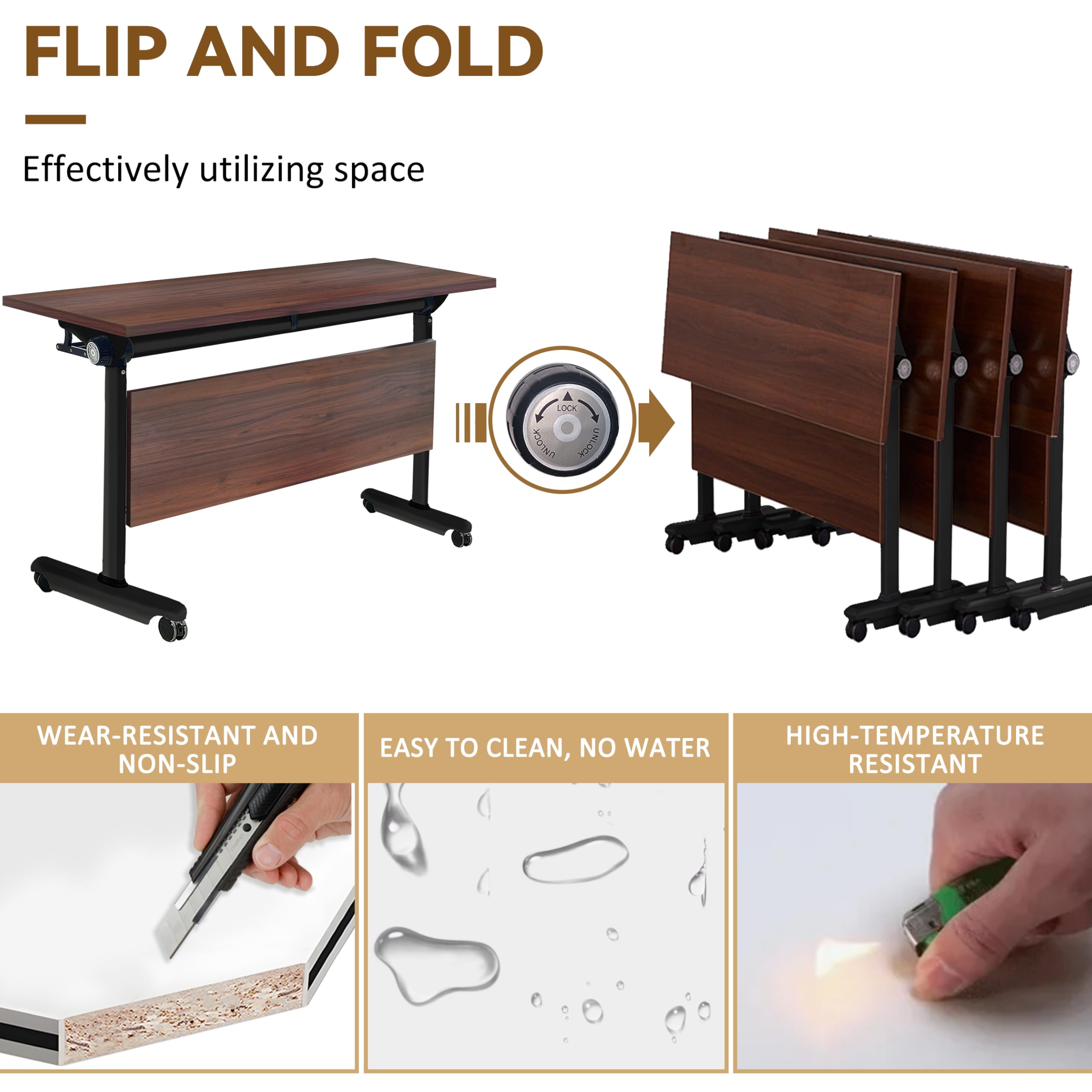 Foldable Conference Table with Flip Top - Mobile Rectangular Training Table on Wheels | Sturdy Metal Frame | Perfect for Meetings, Classrooms & Training Sessions | Ideal for Office Spaces, School Events & Professional Workshops