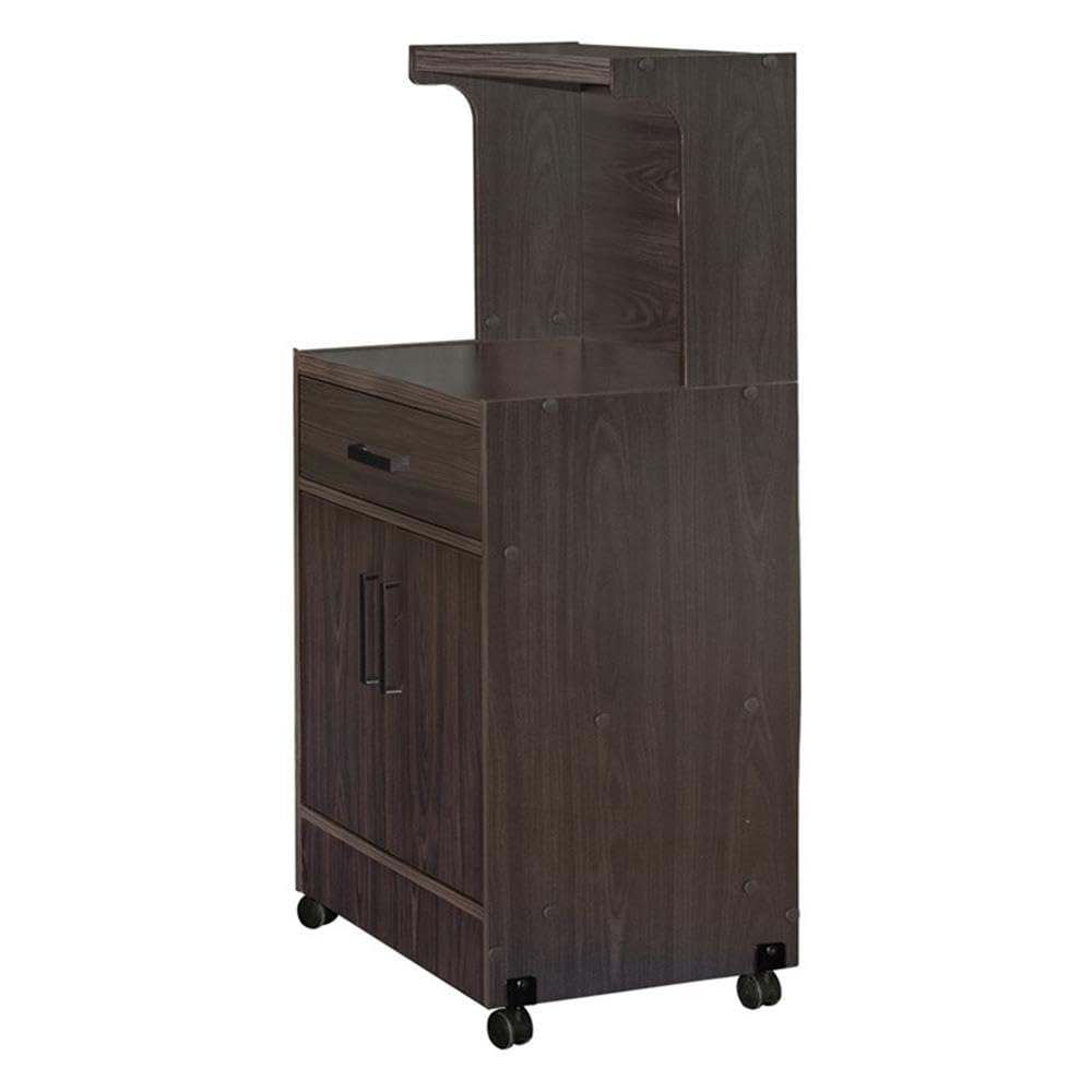 Better Home Products Shelby Kitchen Wooden Microwave Cart in Tobacco - Space-Saving Storage Solution for Small Kitchens & Dorms