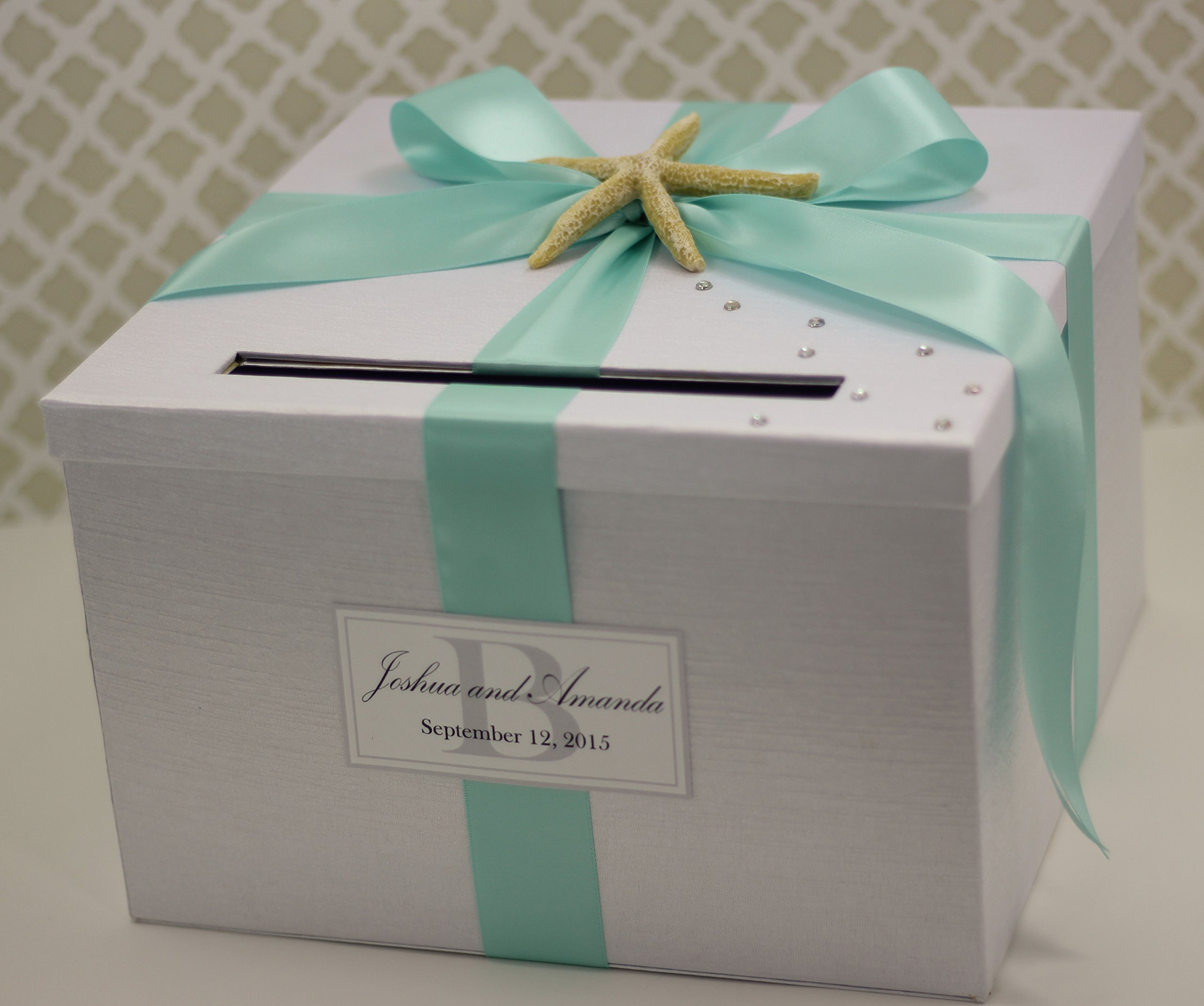 Customizable Wedding Card Holder Box - Beach Theme in White & Aqua Blue | Perfect for Beach Weddings, Bridal Showers & Outdoor Events