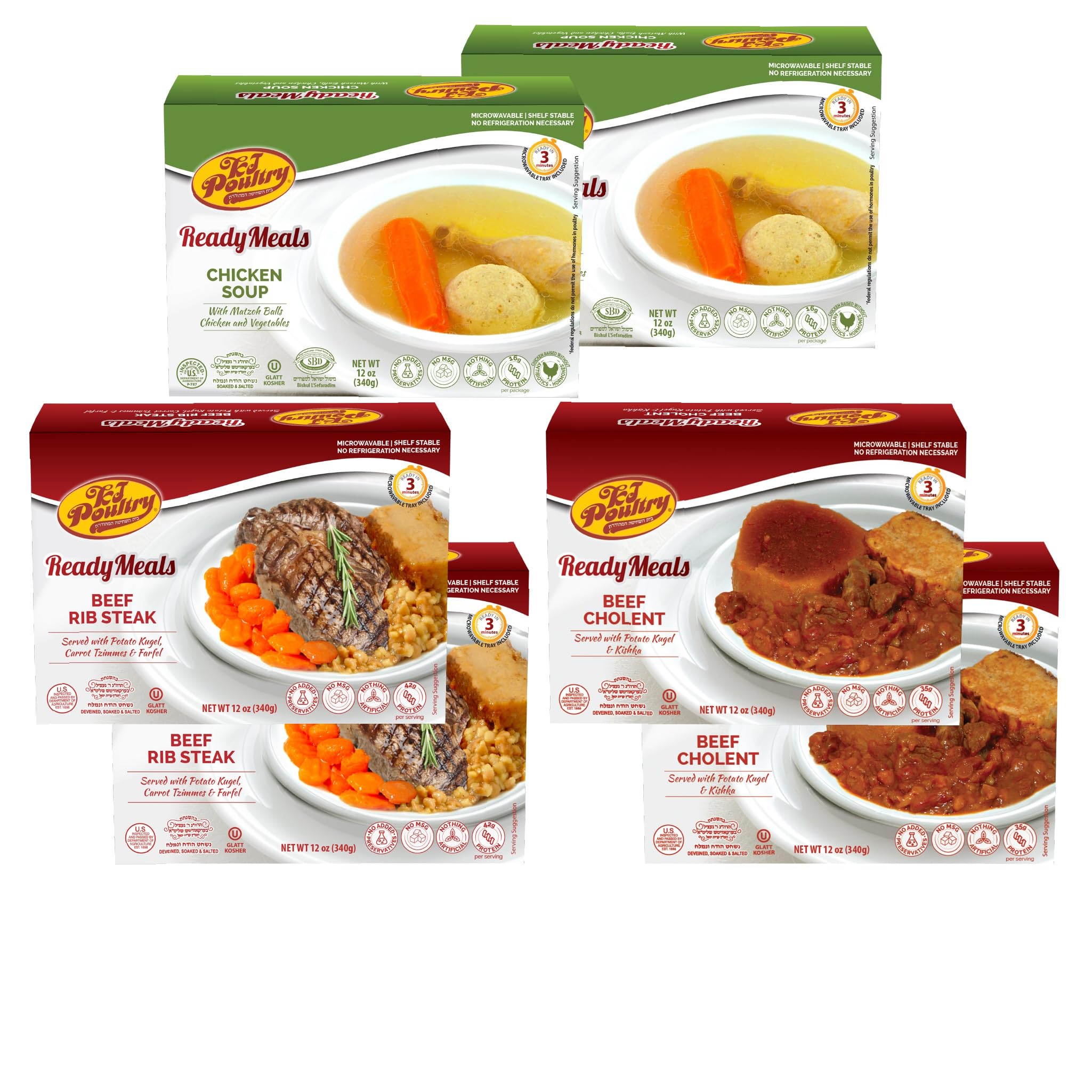 Kosher Ready Meals - Shabbos Beef Variety (6 Pack) Fully Cooked Shelf-Stable Entrees | Microwaveable Kosher Dinners for Travel, Camping, Emergency Food Supply & Military Rations | High Protein Meal Prep for Jewish Holidays & Outdoor Adventures