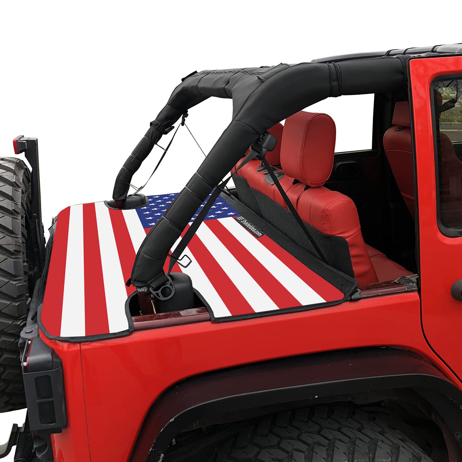 Shadeidea Jeep Wrangler JK 4 Door Tonneau Cover (2007-2018) | Waterproof Vinyl Cargo Trunk Cover for JKU, Rubicon, Sahara & Sport S Models | American Flag Design | 3-Year Warranty | Perfect for Off-Roading, Camping & Outdoor Adventures