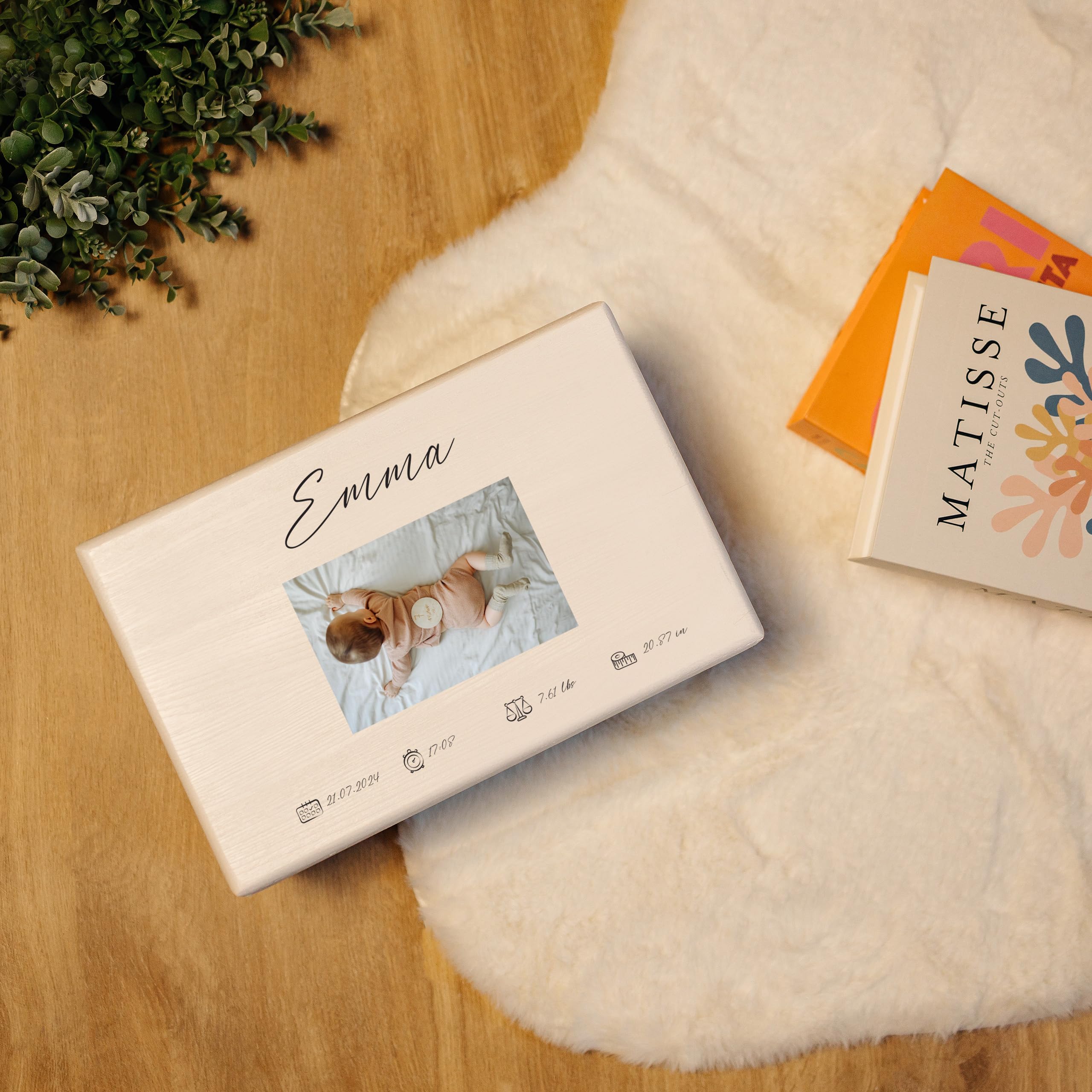Personalized White Wooden Baby Memory Keepsake Box - 11.8x7.87x5.51 Inches with Engraved Lid - Perfect for Storing Photos, First Locks & Special Mementos - Ideal Gift for Birthdays, Baptisms & Baby Showers - Unsanded Natural Finish Storage Chest for Cherished Memories