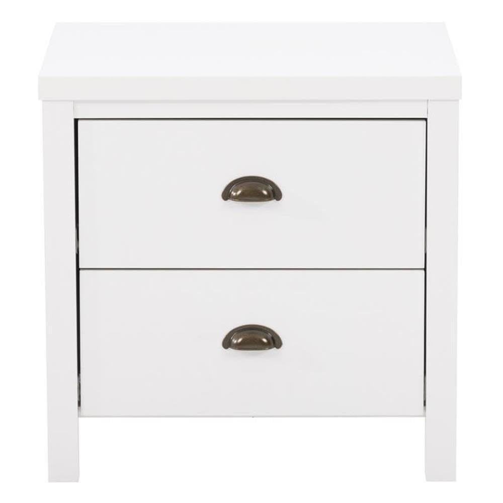 CorLiving Boston White Engineered Wood Nightstand with 2 Drawers - Modern Bedside Table for Small Spaces, Bedroom Storage Solution, Perfect for Apartment & Guest Room Decor