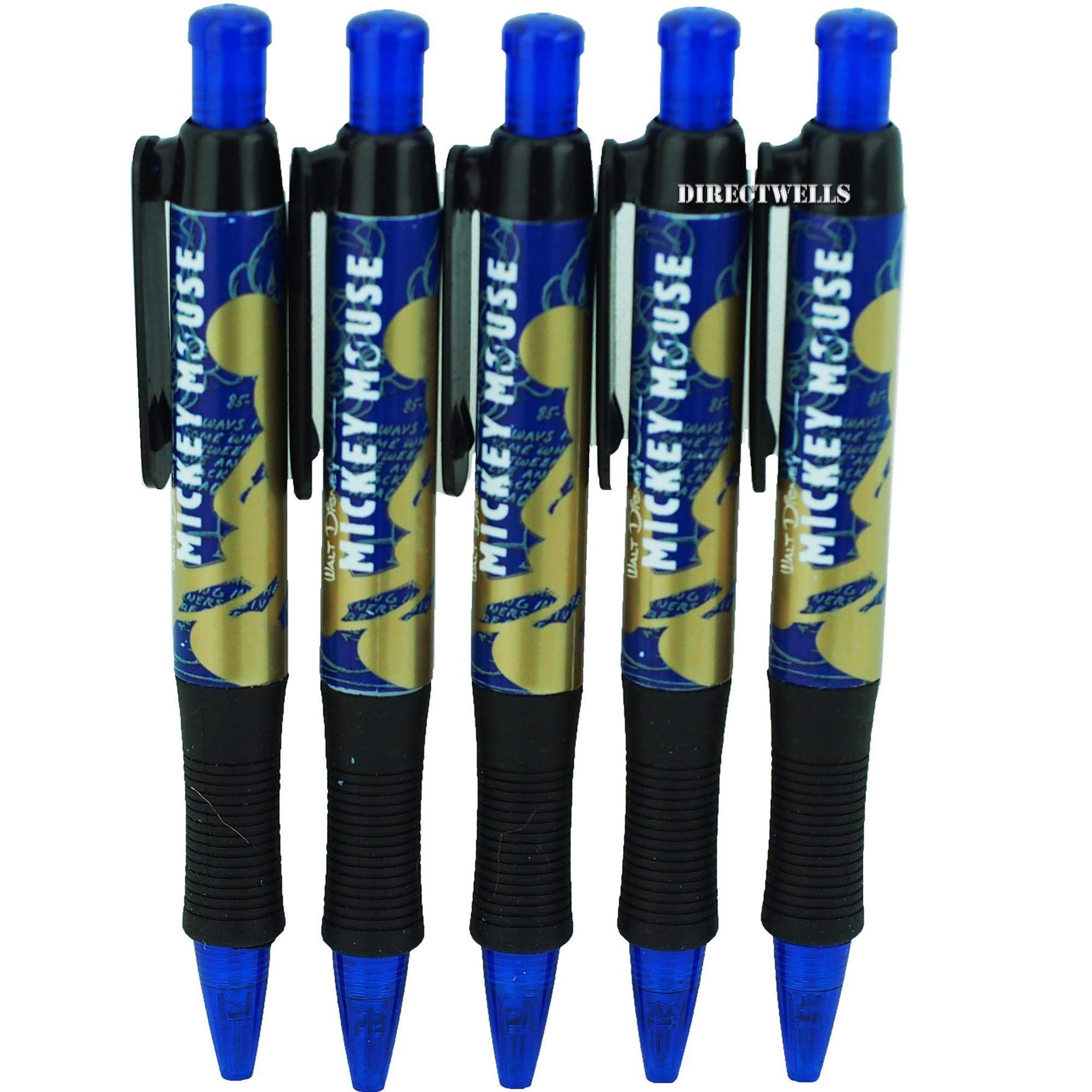 Disney Mickey Mouse 5-Pack Blue Retractable Ballpoint Pens - Fun Office & School Supplies for Writing, Note Taking & Gift Giving