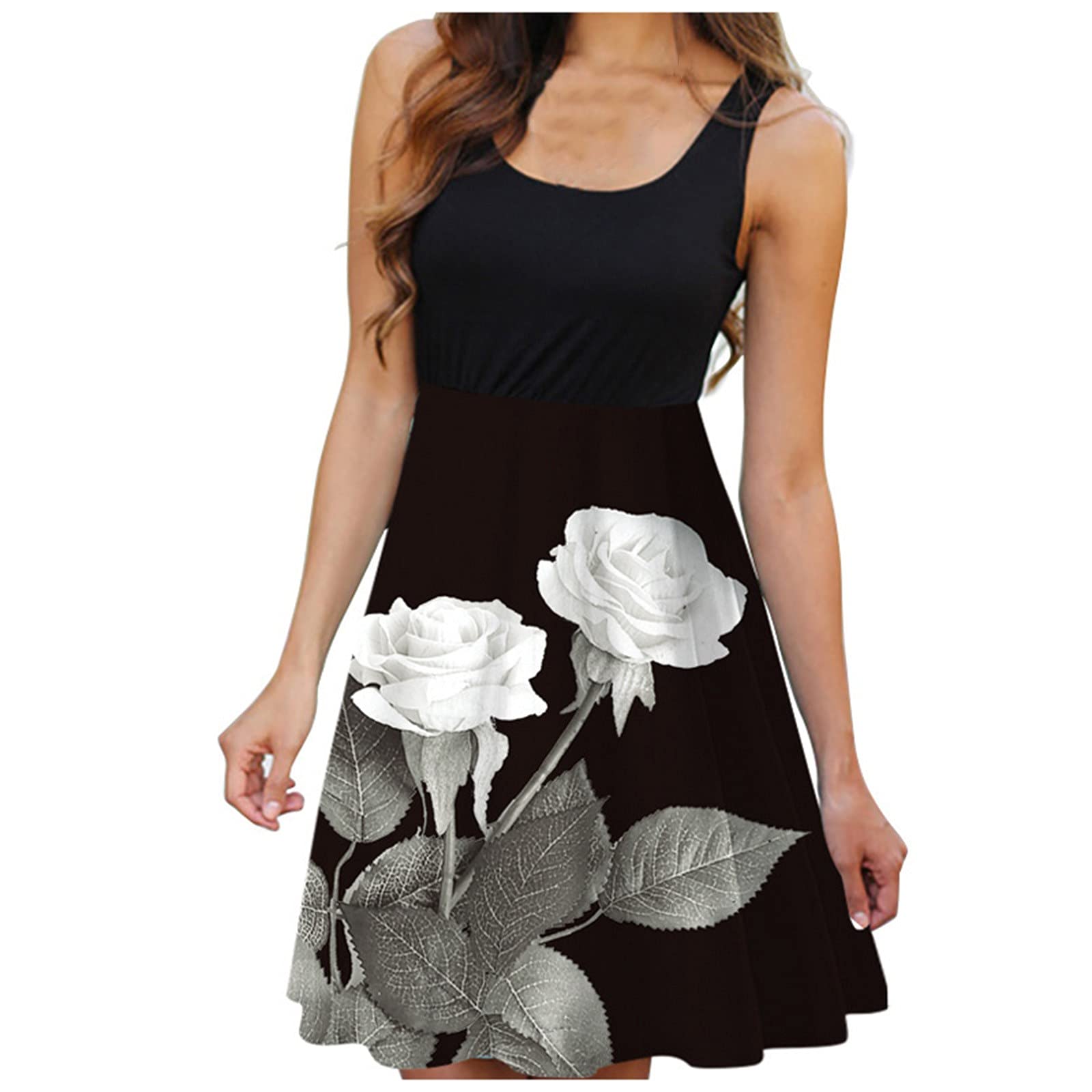 BODOAO Women's Round Neck Sleeveless Digital Print Casual Dress - Perfect for Summer Outings, Beach Vacations & Date Nights