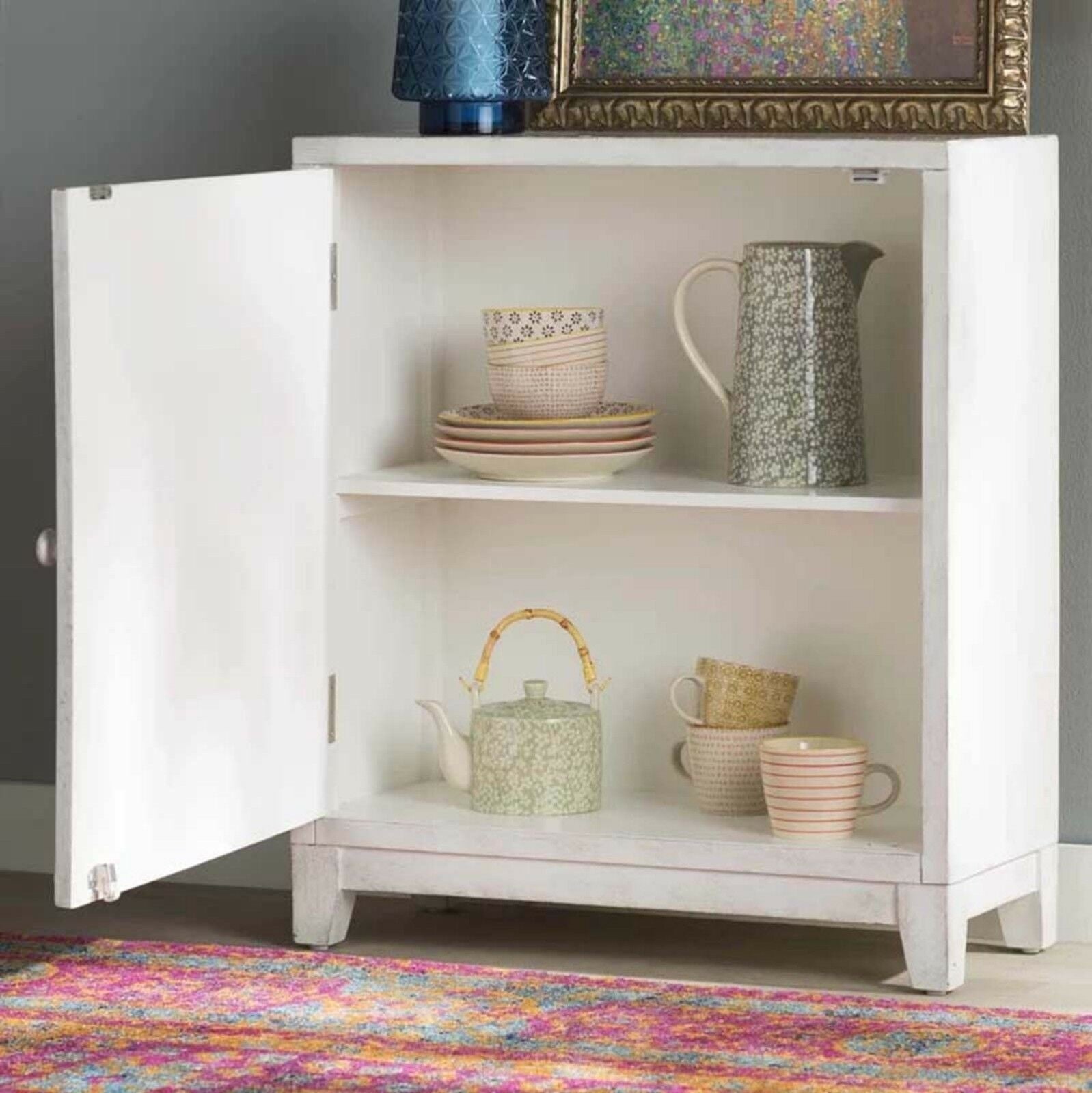Hand Carved Solid Wood Sideboard Buffet Cabinet - White Finish for Dining Room, Living Room & Entryway Storage