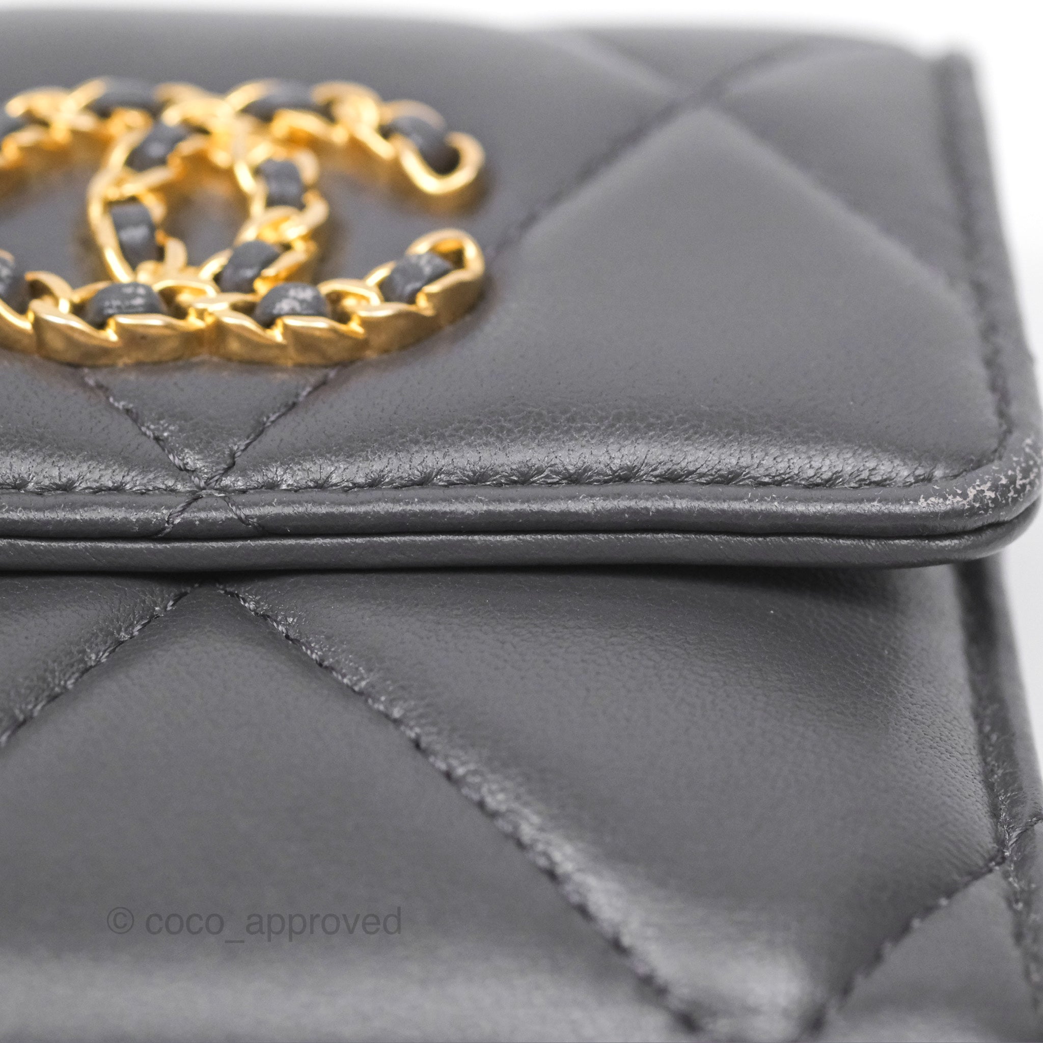 Chanel 19 Short Flap Wallet in Grey with Gold Hardware - Luxury Compact Wallet for Everyday Use & Special Occasions