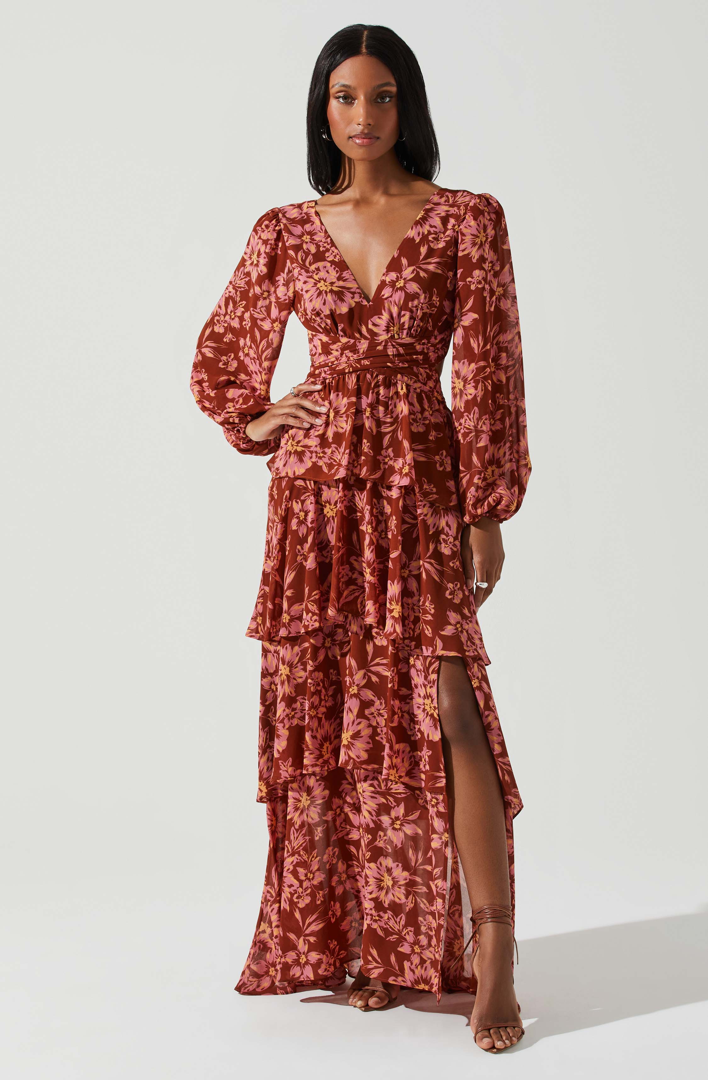 Anora Floral Tiered Maxi Dress for Women - Summer Boho Long Dress with Pockets - Perfect for Beach Vacations, Weddings & Date Nights