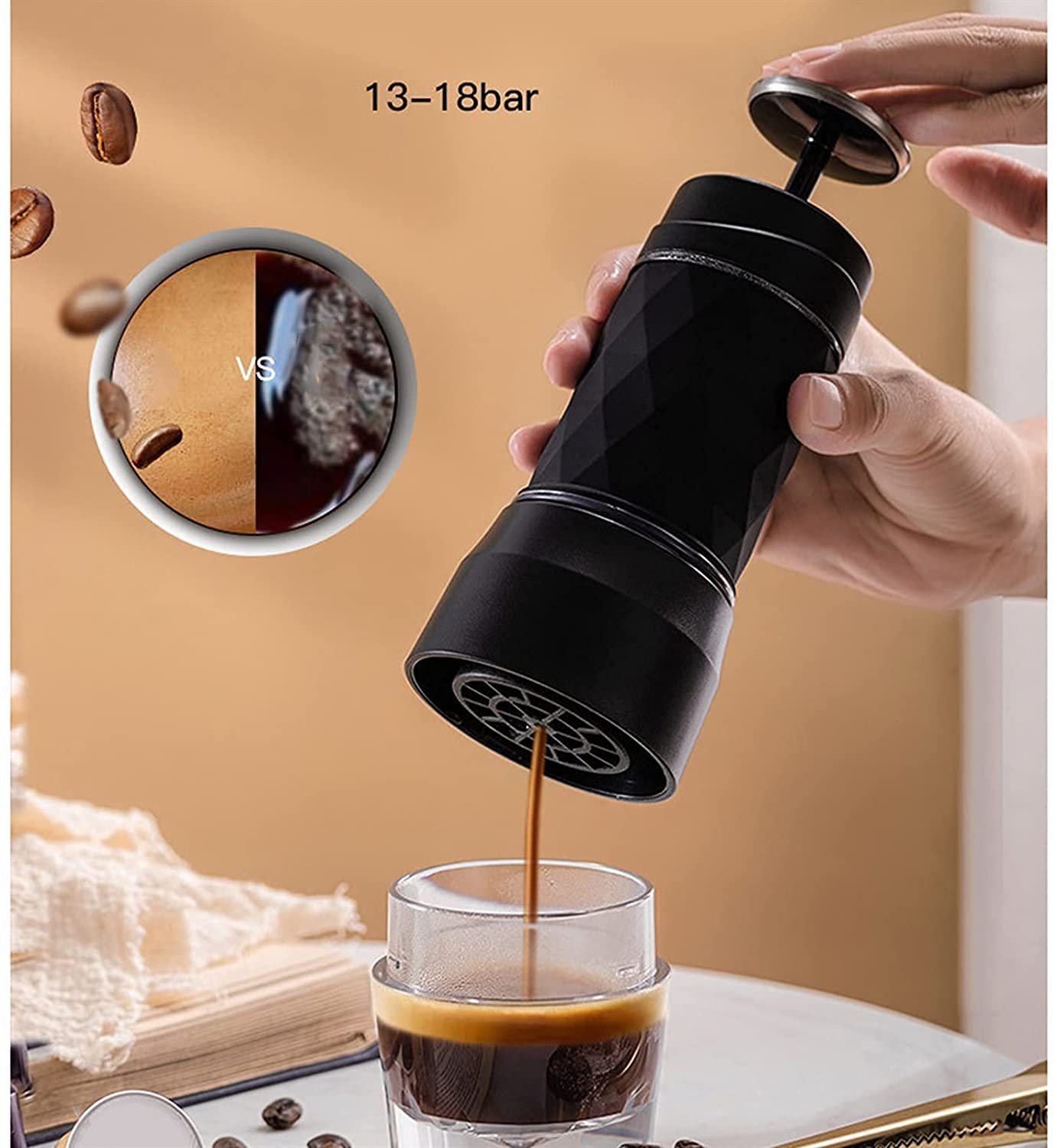 Premium Espresso Machine for Capsule & Ground Coffee - Portable Manual Coffee Maker for Travel, Hiking, Office - Black (2024 Model) | Perfect for Camping Trips & Small Spaces